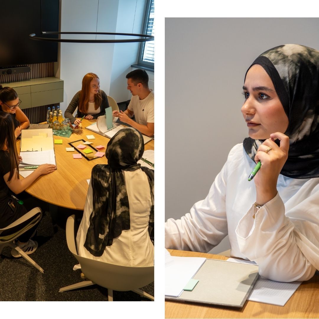 Stimmungsbild Azubis sitzen gemeinsam im Meetingraum und lernen.